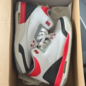 Jordan White and Red Sneakers with Reflective Tongue